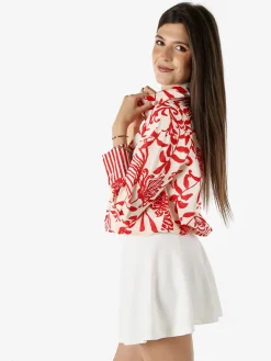 Solada Camicia da donna in cotone a maniche lunghe con stampa floreale - rosso