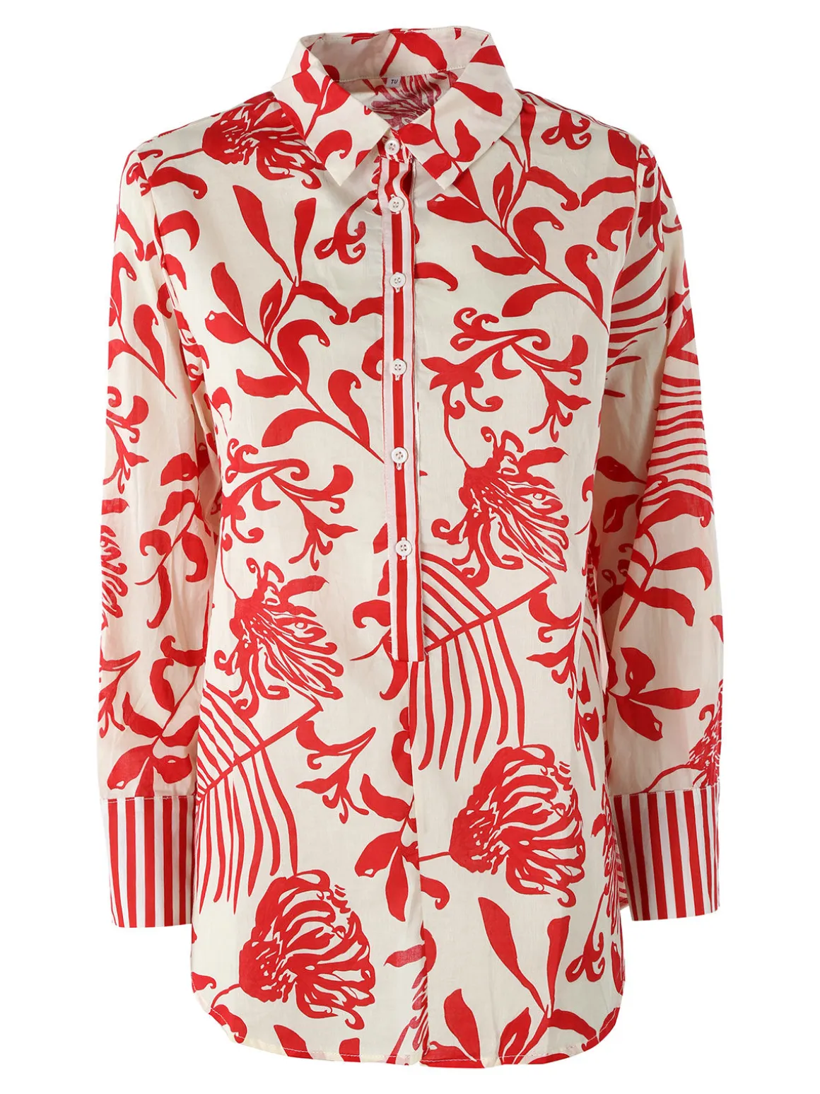 Solada Camicia da donna in cotone a maniche lunghe con stampa floreale - rosso