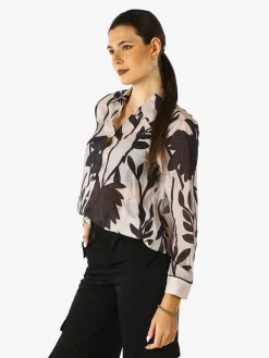 Solada Camicia da donna in misto cotone con stampa floreale a maniche lunghe - taupe