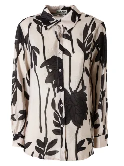 Solada Camicia da donna in misto cotone con stampa floreale a maniche lunghe - taupe