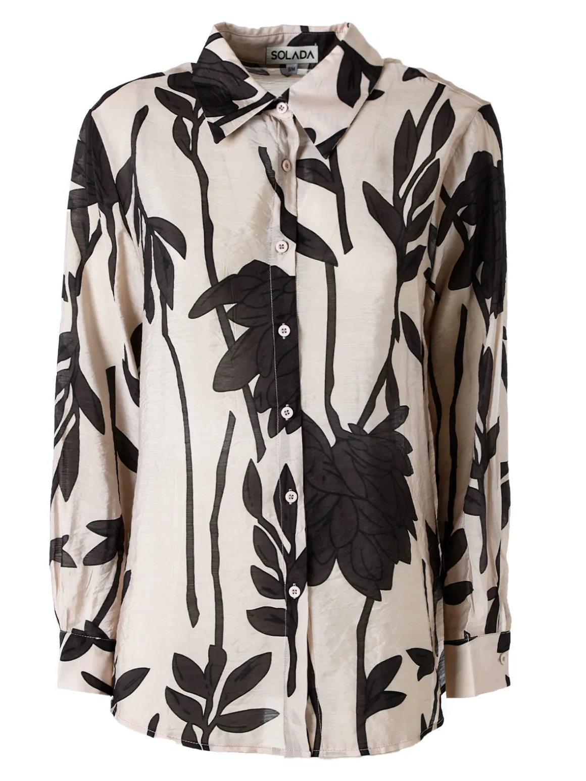 Solada Camicia da donna in misto cotone con stampa floreale a maniche lunghe - taupe