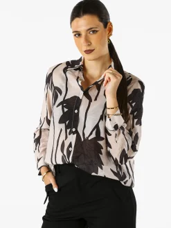 Solada Camicia da donna in misto cotone con stampa floreale a maniche lunghe - taupe