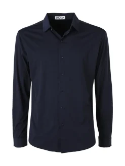 Solada Camicia da uomo a maniche lunghe in tessuto elasticizzato - blu scuro