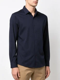 Solada Camicia da uomo a maniche lunghe in tessuto elasticizzato - blu scuro