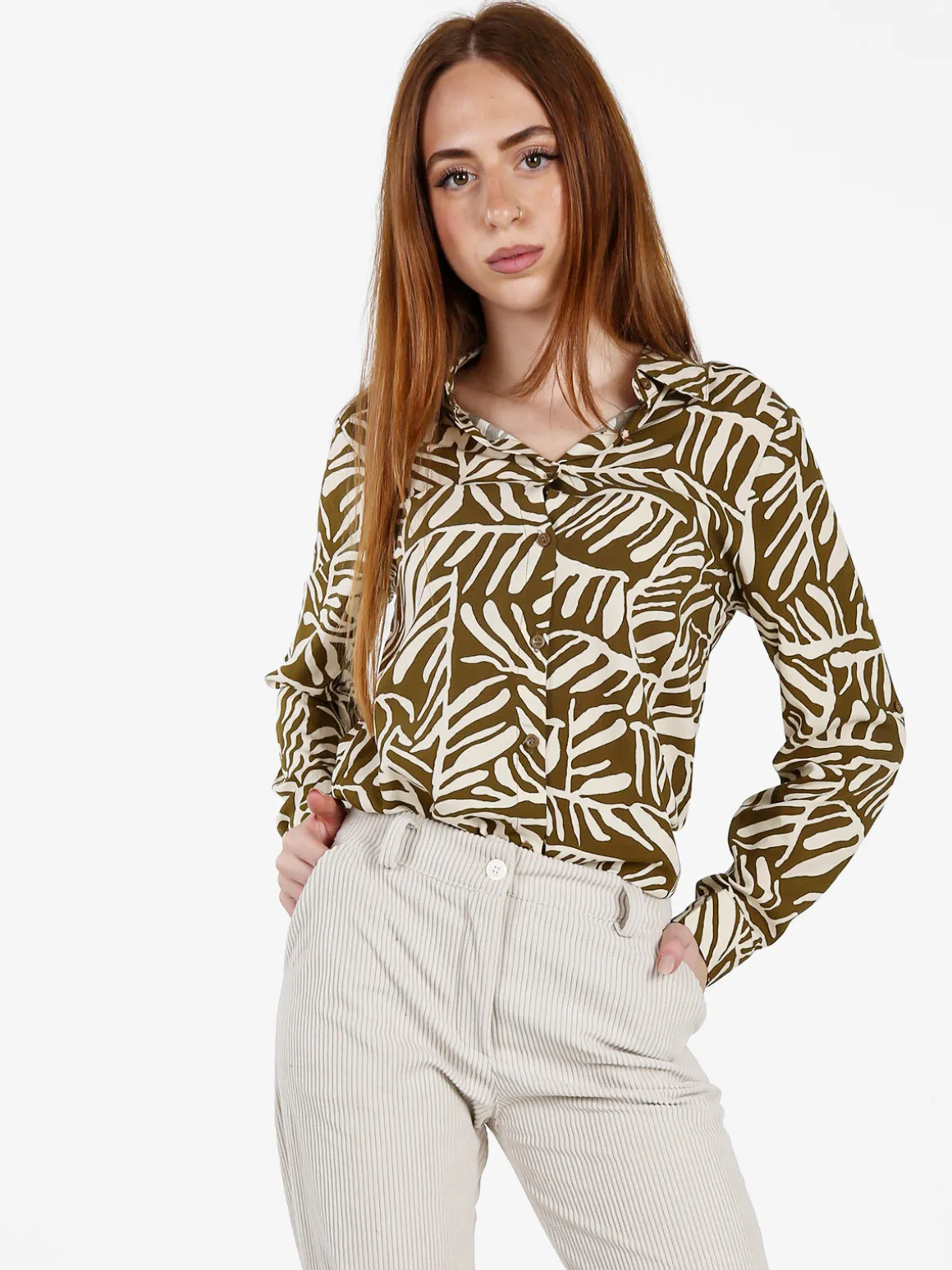 Solada Camicia donna a fantasia in misto cotone - oliva