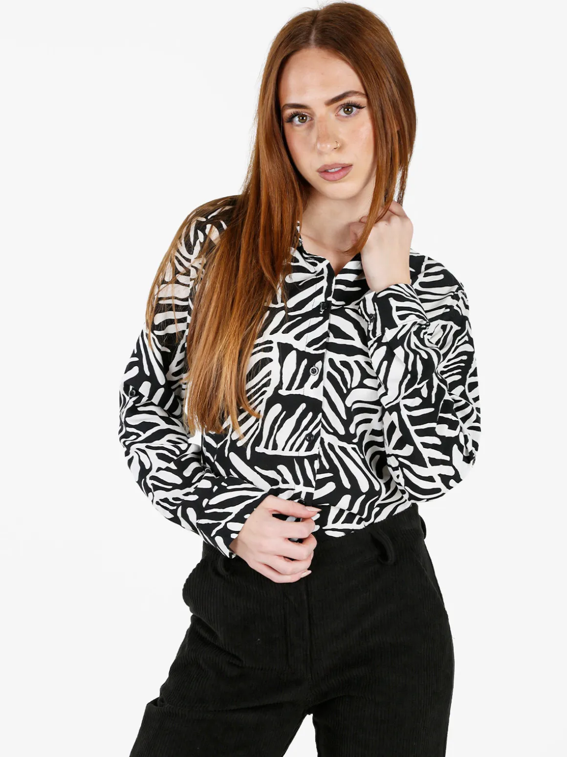 Solada Camicia donna a fantasia in misto cotone - nero