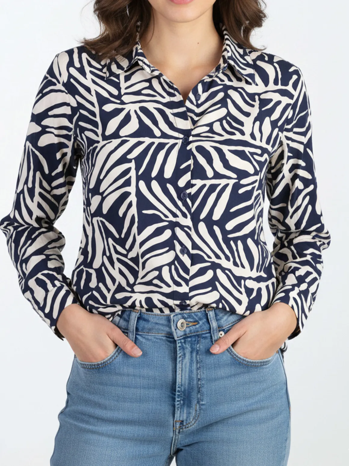 Solada Camicia donna a fantasia in misto cotone - blu scuro