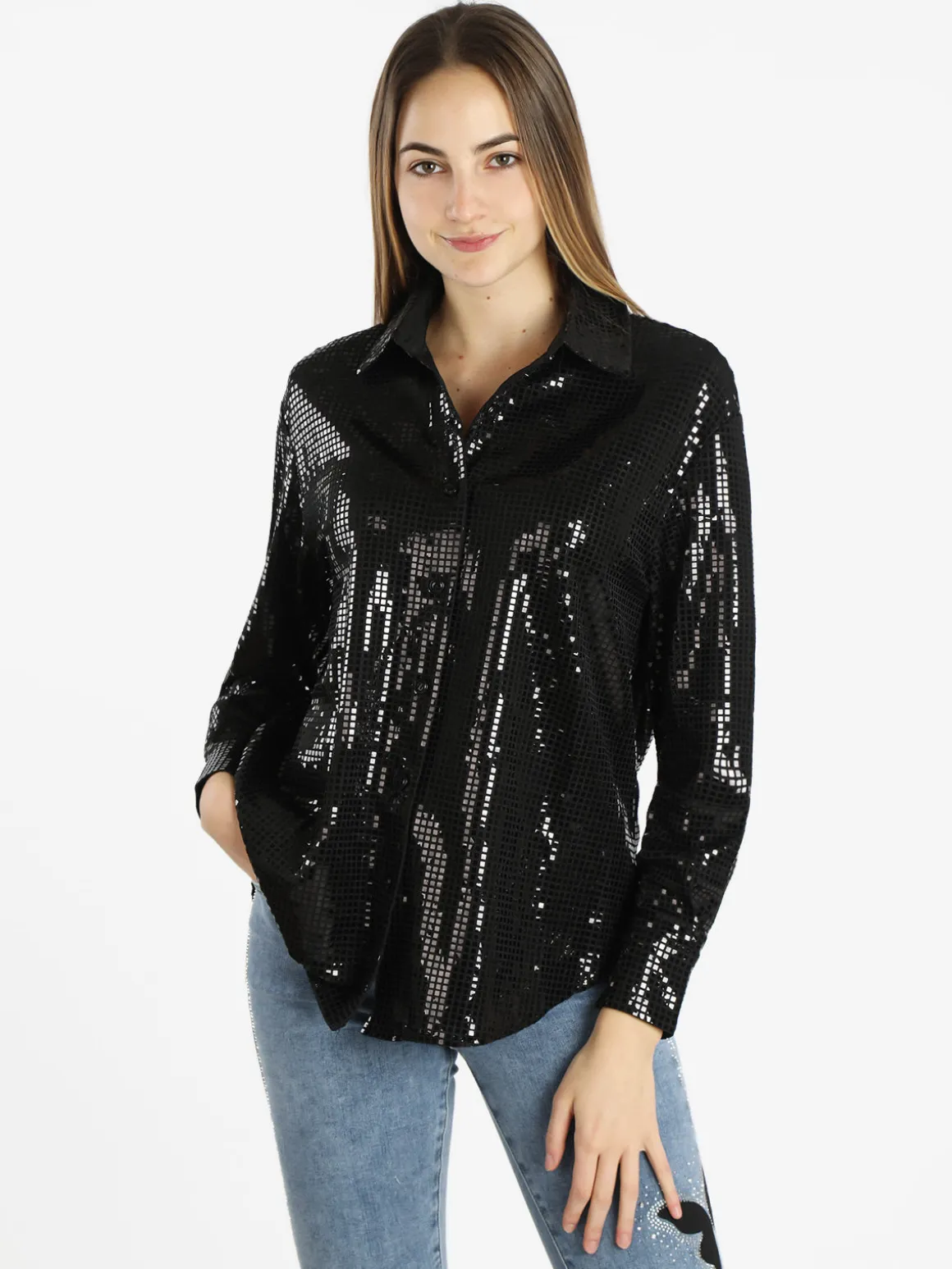 Solada Camicia donna a maniche lunghe con lustrini