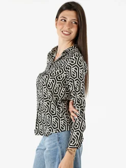 Solada Camicia donna a maniche lunghe con stampe - nero