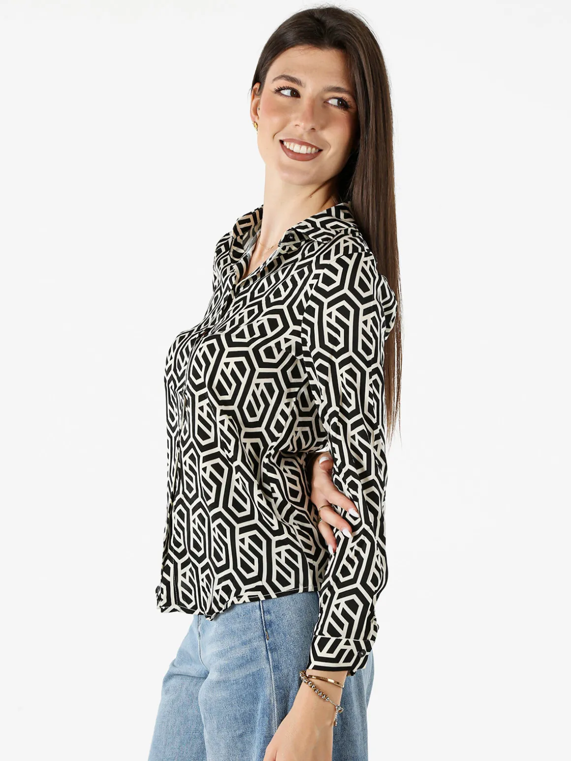 Solada Camicia donna a maniche lunghe con stampe - nero