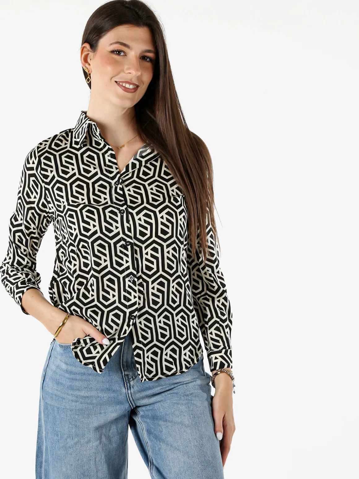 Solada Camicia donna a maniche lunghe con stampe - nero