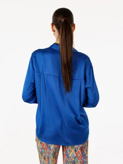 Solada Camicia donna a maniche lunghe in tessuto simil raso - blu