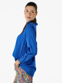 Solada Camicia donna a maniche lunghe in tessuto simil raso - blu