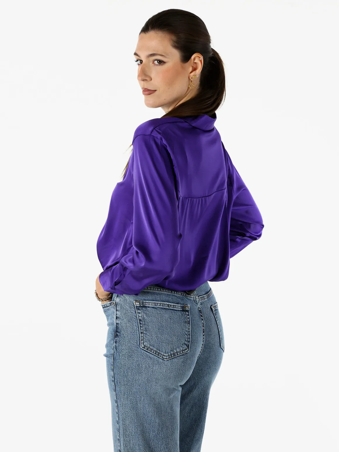 Solada Camicia donna a maniche lunghe in tessuto simil raso - viola