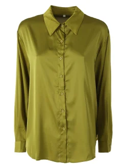 Solada Camicia donna a maniche lunghe in tessuto simil raso - oliva