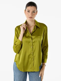 Solada Camicia donna a maniche lunghe in tessuto simil raso - oliva