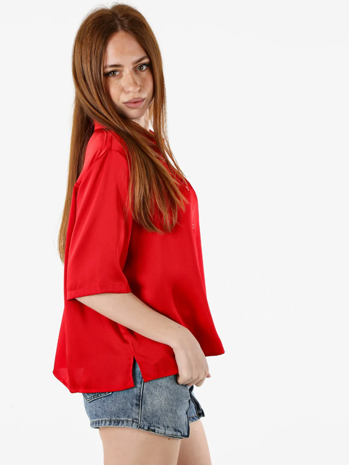 Solada Camicia donna a maniche corte effetto raso - rosso