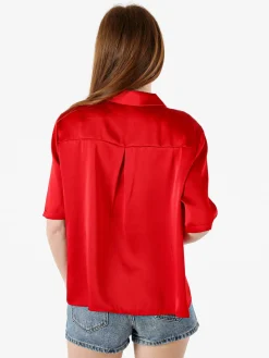 Solada Camicia donna a maniche corte effetto raso - rosso