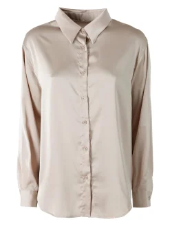 Solada Camicia donna a maniche lunghe in tessuto simil raso - beige