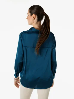 Solada Camicia donna a maniche lunghe in tessuto simil raso - ottanio