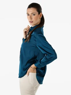 Solada Camicia donna a maniche lunghe in tessuto simil raso - ottanio