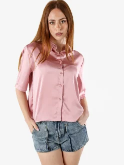 Solada Camicia donna a maniche corte effetto raso - rosa