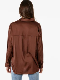 Solada Camicia donna a maniche lunghe in tessuto simil raso - moro