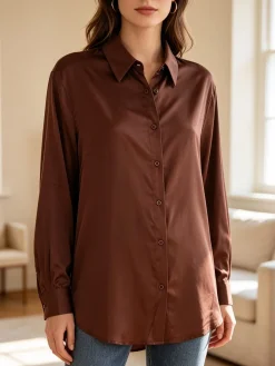 Solada Camicia donna a maniche lunghe in tessuto simil raso - moro