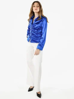 Solada Camicia donna a maniche lunghe effetto raso - bluette
