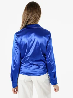 Solada Camicia donna a maniche lunghe effetto raso - bluette