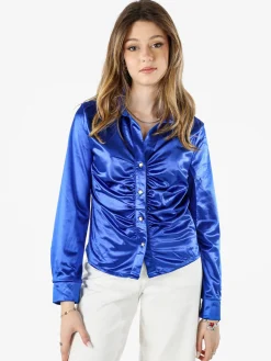Solada Camicia donna a maniche lunghe effetto raso - bluette