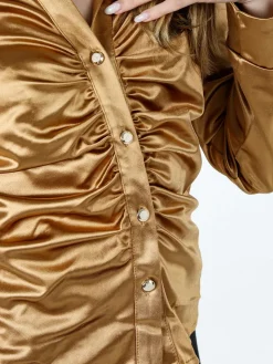 Solada Camicia donna a maniche lunghe effetto raso - cammello