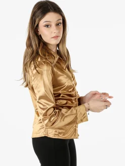 Solada Camicia donna a maniche lunghe effetto raso - cammello