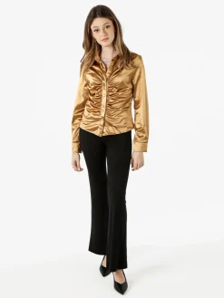 Solada Camicia donna a maniche lunghe effetto raso - cammello