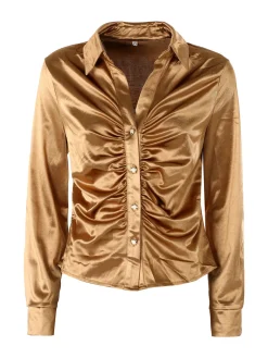 Solada Camicia donna a maniche lunghe effetto raso - cammello
