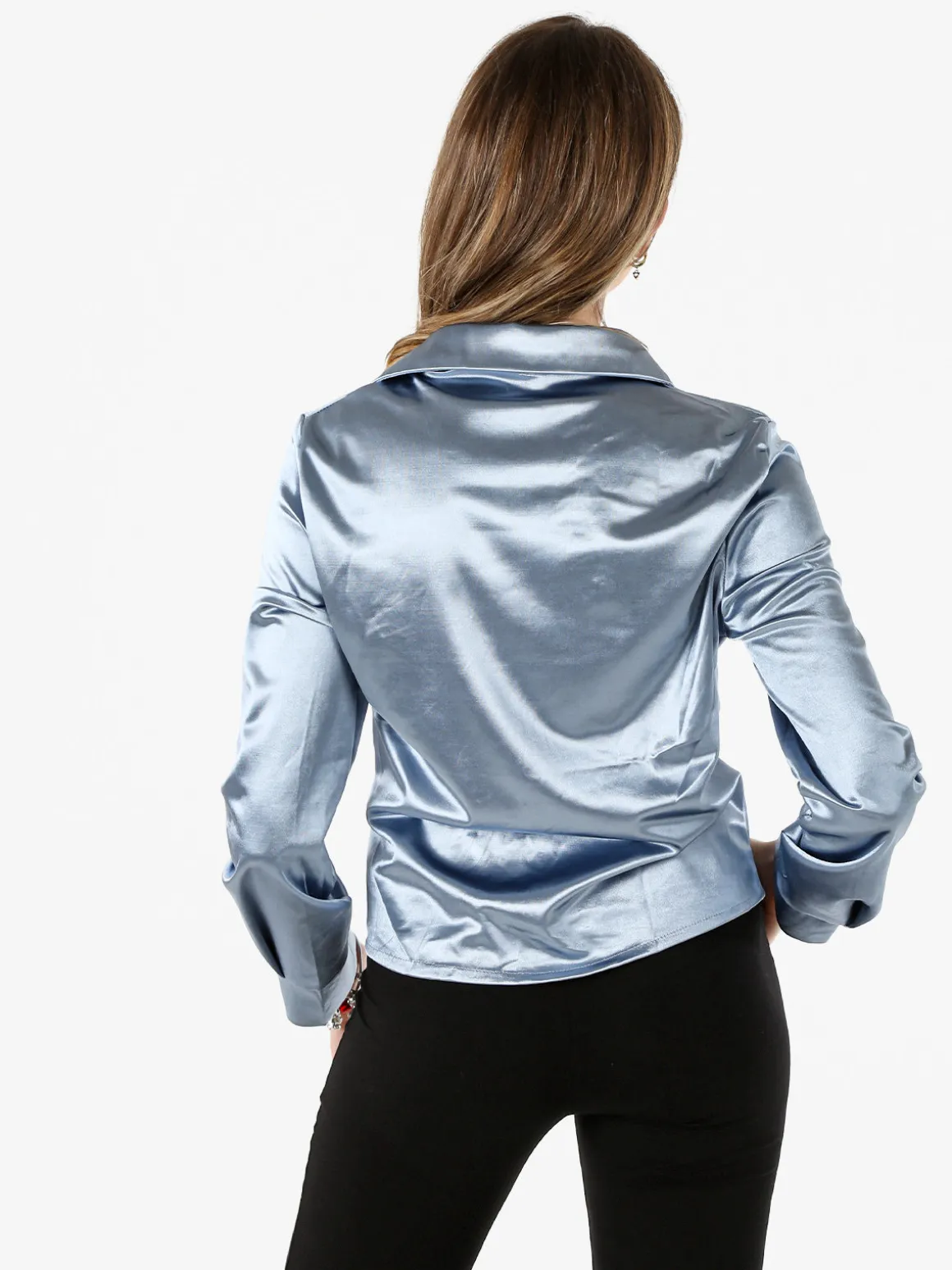 Solada Camicia donna a maniche lunghe effetto raso - azzurro