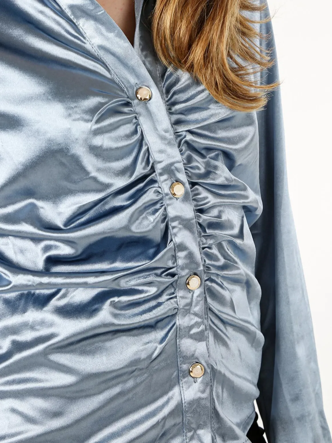 Solada Camicia donna a maniche lunghe effetto raso - azzurro