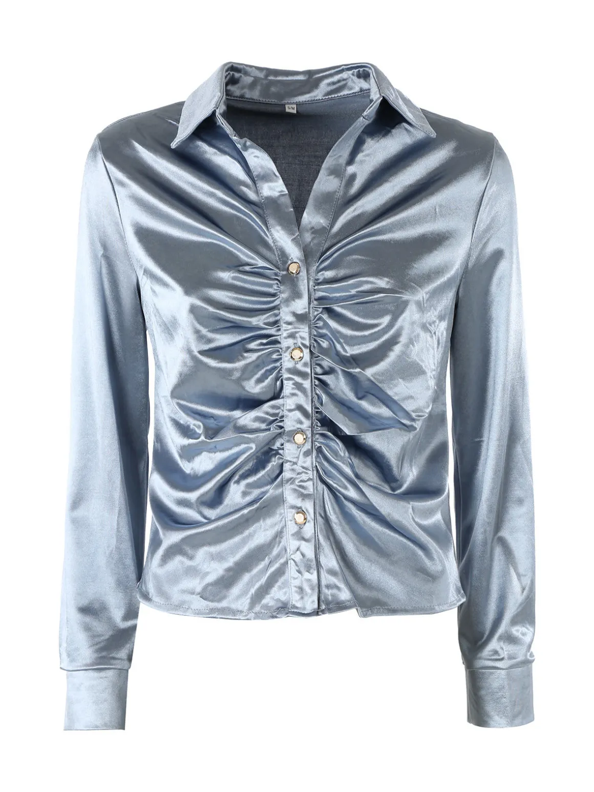 Solada Camicia donna a maniche lunghe effetto raso - azzurro