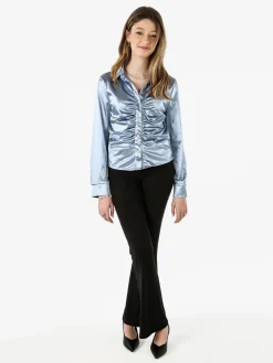 Solada Camicia donna a maniche lunghe effetto raso - azzurro