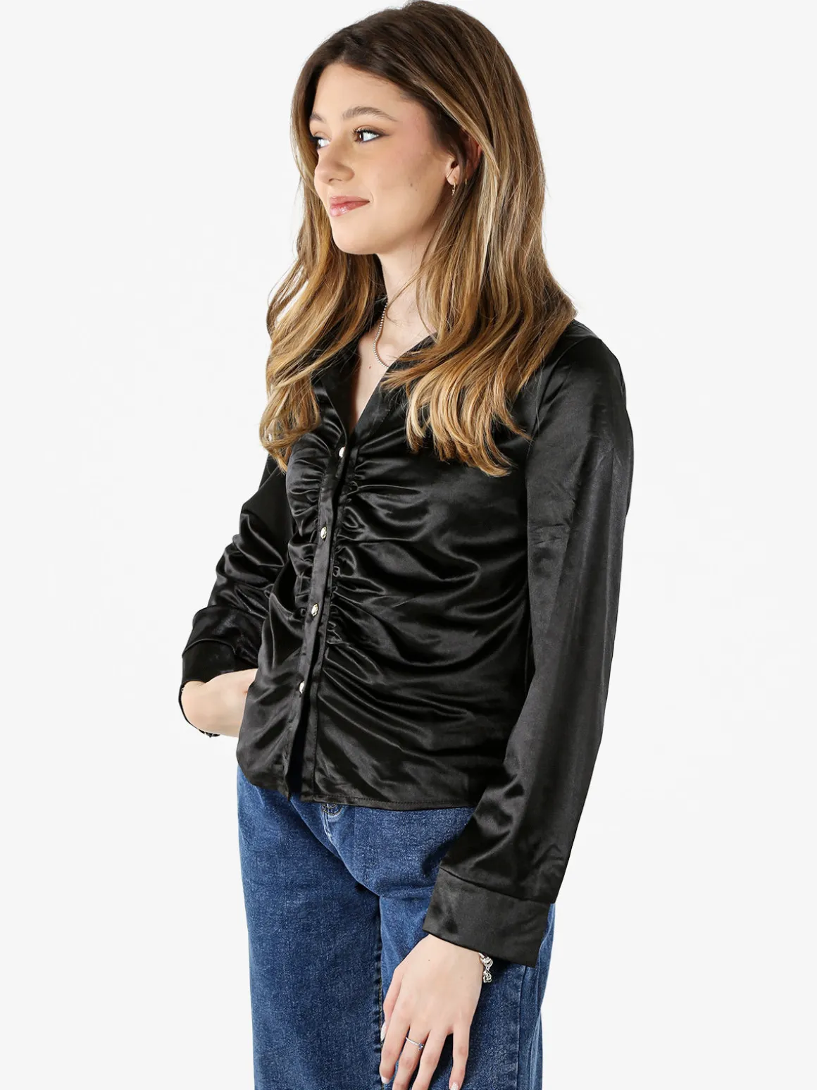 Solada Camicia donna a maniche lunghe effetto raso - nero