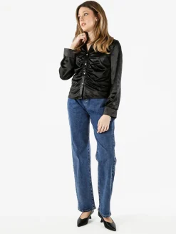 Solada Camicia donna a maniche lunghe effetto raso - nero