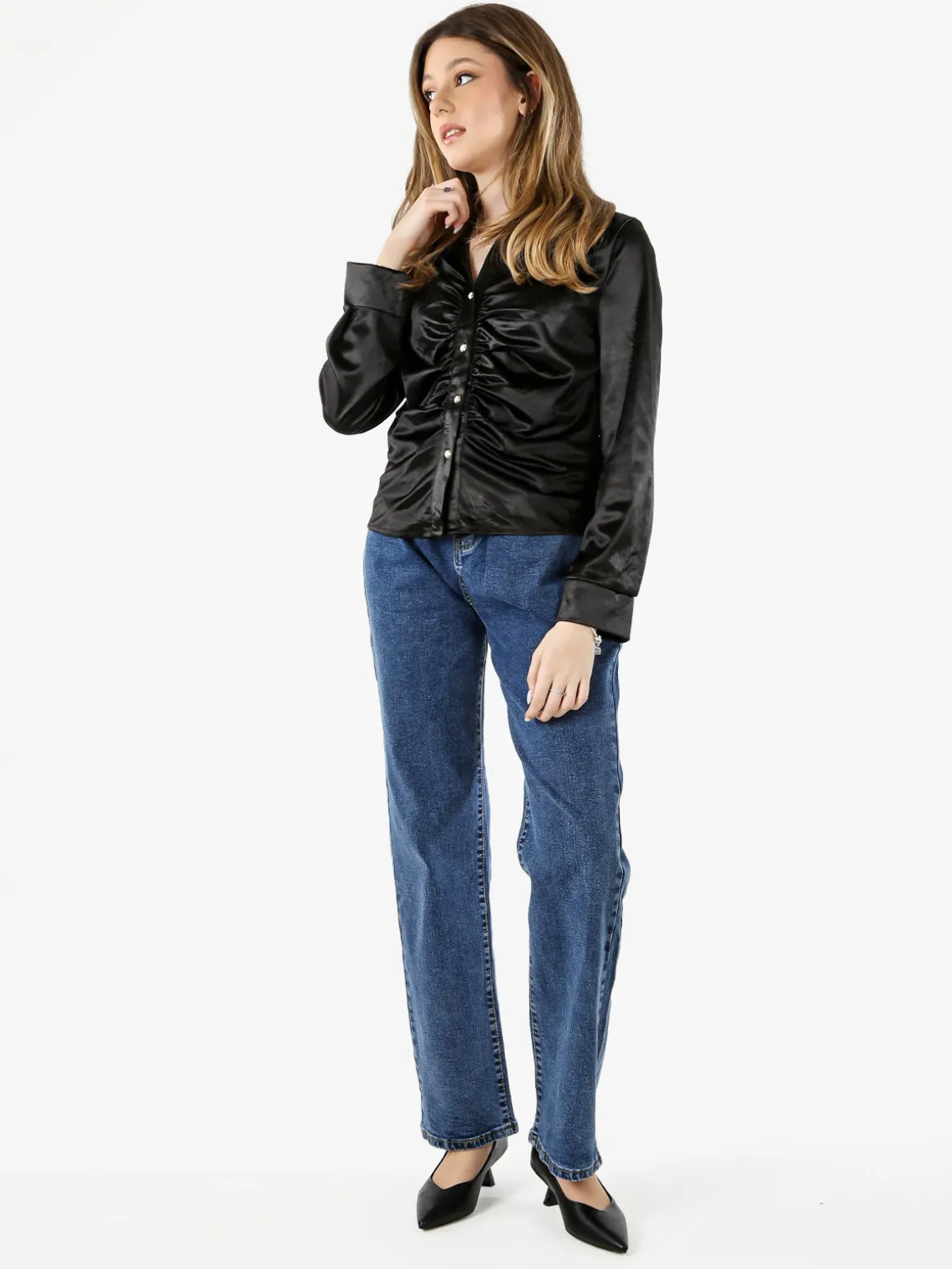 Solada Camicia donna a maniche lunghe effetto raso - nero