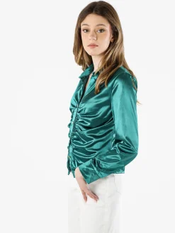 Solada Camicia donna a maniche lunghe effetto raso - verde scuro