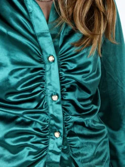 Solada Camicia donna a maniche lunghe effetto raso - verde scuro