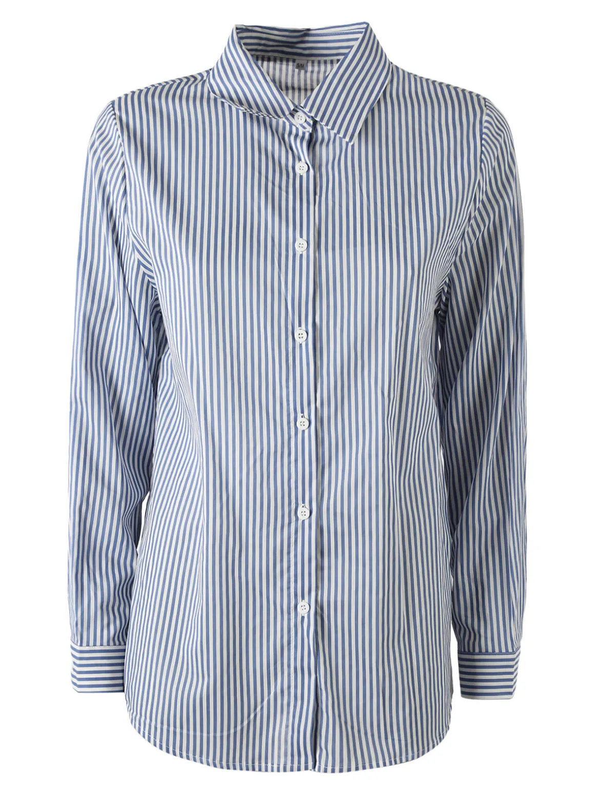 Solada Camicia donna a maniche lunghe in cotone con righe verticali - azzurro