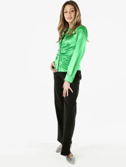 Solada Camicia donna a maniche lunghe effetto raso - verde
