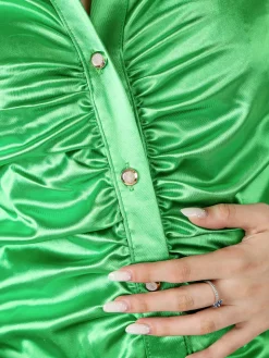 Solada Camicia donna a maniche lunghe effetto raso - verde