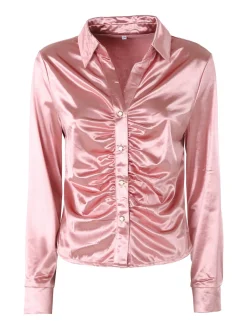 Solada Camicia donna a maniche lunghe effetto raso - rosa