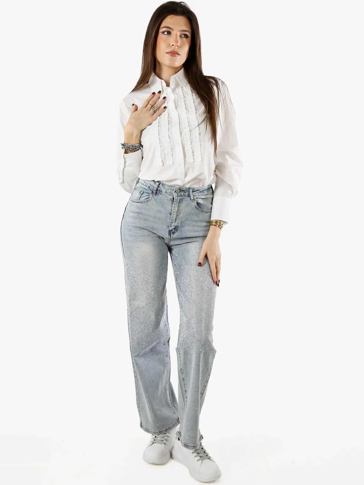 Solada Camicia donna a maniche lunghe in misto cotone - bianco