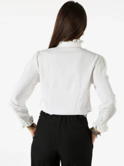 Solada Camicia donna a maniche lunghe con rouches - bianco